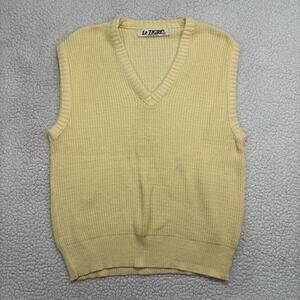 Vintage Le Tigre Sweater Vest Butter Yellow Mens Large V-Neck Made in USA Knit
